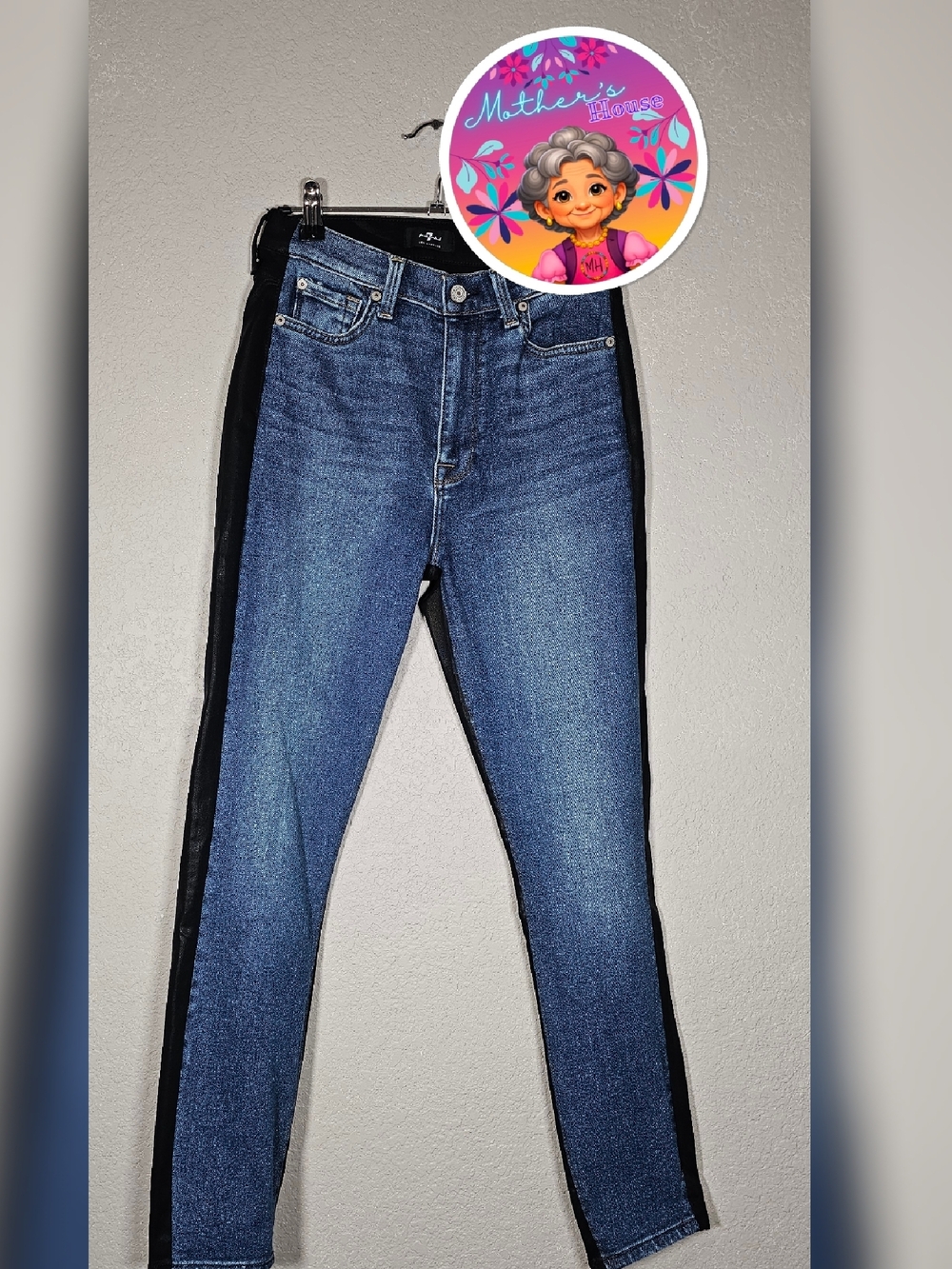 7 For All Mankind Blue Skinny Jeans with Black Back Side / Duo Color Block